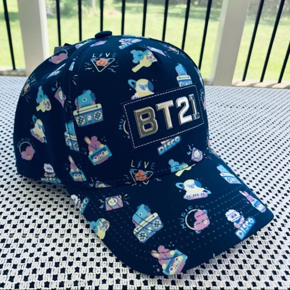 🆕BT21 BTS Line Friends Pastel Music Curved Snapback Hat Navy Blue - Picture 5 of 5